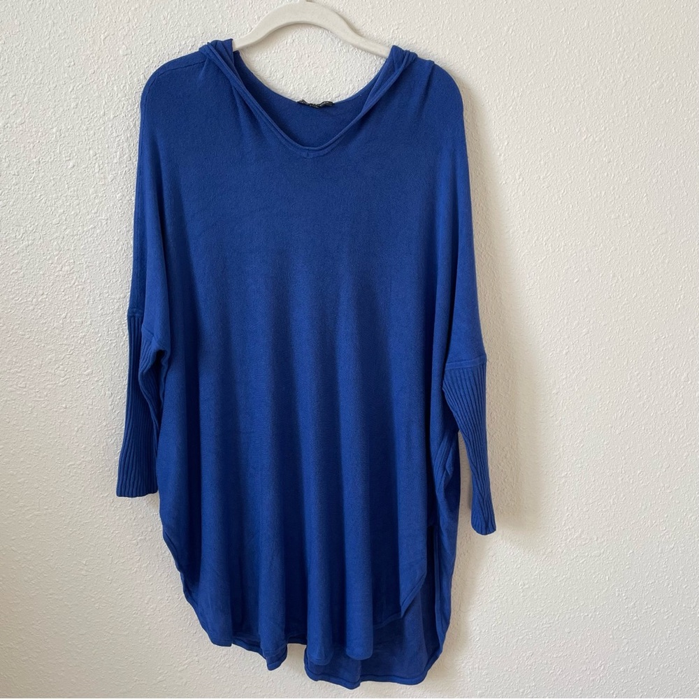 Eileen Fisher Blue Hooded Sweater Poncho Blue Size Small Medium Oversized Lounge
